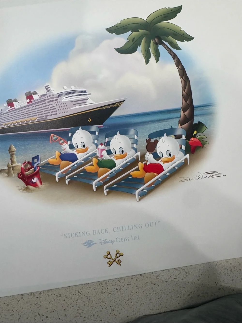 Disney Cruise Line Kicking Back Chilling Out Ducky Williams Lithograph 16x20